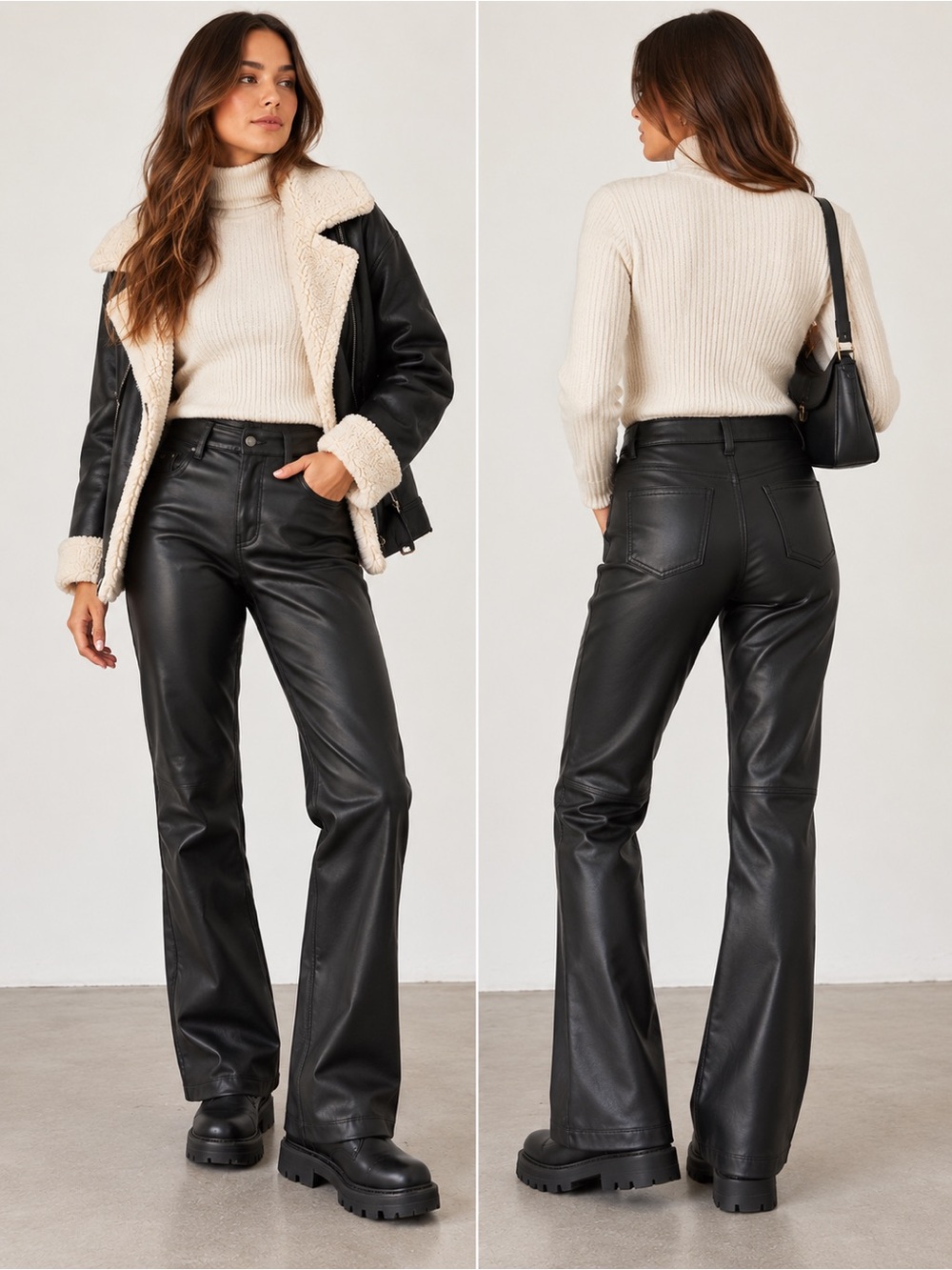 Banana Republic Black Faux Leather Mid-Rise Bootcut Pants Size 31/12 Petite